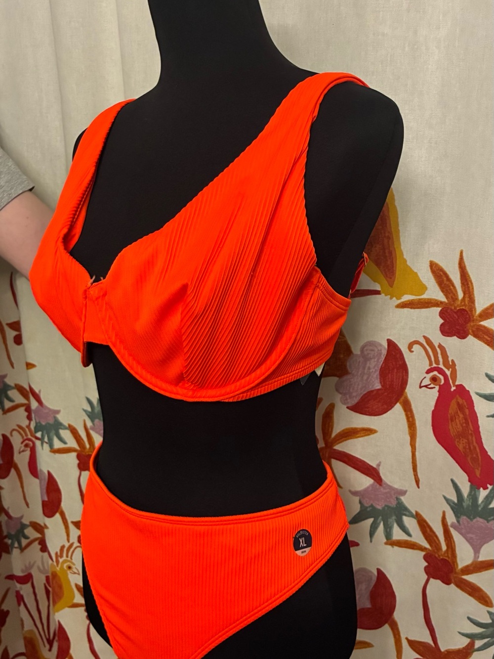 New Hollister Bikini Ribbed Neon Orange Gold Hardware Matching Set Size L, XL